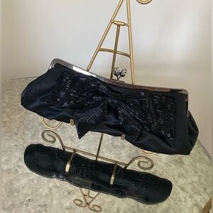 Georgiou Studio Vintage Black Bag Evening Clutch w optional Chain Strap Beaded